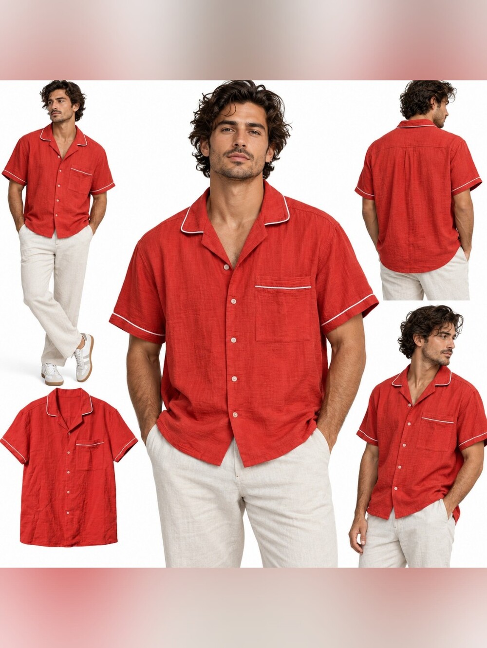 NWT Goodfellow & Co Men’s Red Gauze Camp Collar Short Sleeve Button-Down Shirt